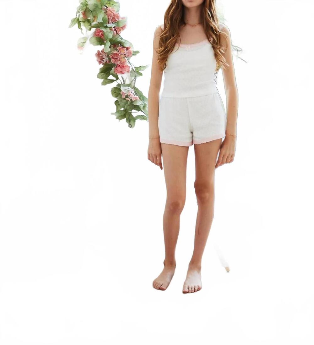 NEW THEME lizzie lace heart pointelle tank top in white with pink
